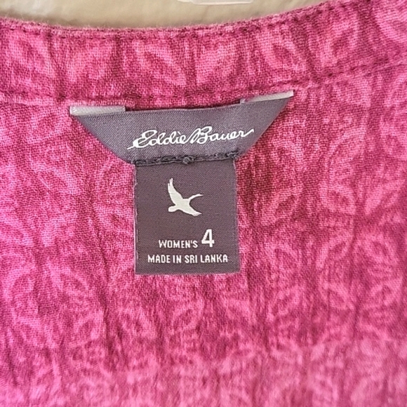 Eddie Bauer Magenta Geometric Print Drawstring Cotton Dress - Size 4 - Picture 6 of 7
